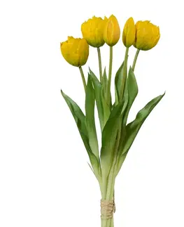 Květiny Umělý svazek tulipánů 5 ks žlutá, v. 38 cm