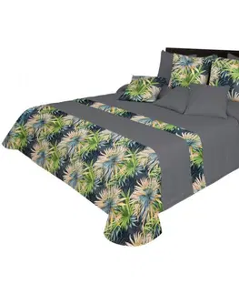 Luxusní oboustranné přehozy na postel Oboustranný přehoz v šedé barvě s exotickými květinami