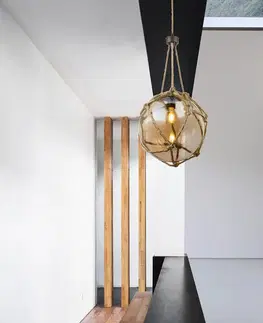 Závěsná světla Globo Skleněné závěsné svítidlo Tiko, síť, Ø 30 cm