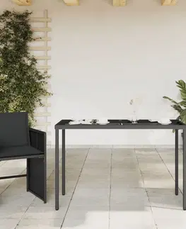Zahradní stolky Zahradní stůl se skleněnou deskou černý 115x54x74 cm polyratan
