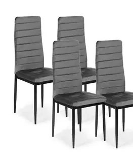 Židle Sada 4 elegantních sametových židlí v šedé barvě