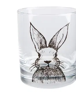 Sklenice Sklenička na vodu s králíčkem Rabbit Cartoon - Ø 8*9 cm / 300 ml Clayre & Eef RAEGL0001