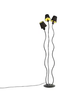 Stojaci lampy Designová stojací lampa černá 3-světla se svorkami - Wimme