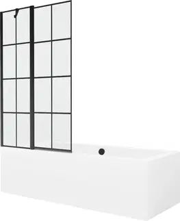 Vany MEXEN/S Cube obdélníková vana 180 x 80 cm s panelem + vanová zástěna 100 cm, černá vzor 550518080X9410117077