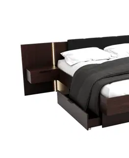 Postele Expedo Manželská postel DOTA + rošt + matrace DE LUX + deska s nočními stolky, 180x200, wenge