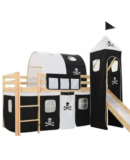 Dětské pokoje Dětská patrová postel pirátská pevnost se skluzavkou Dekorhome Borovice