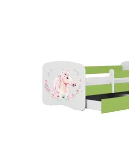 Dětské postýlky Kocot kids Dětská postel Babydreams kůň zelená, varianta 70x140, bez šuplíků, s matrací