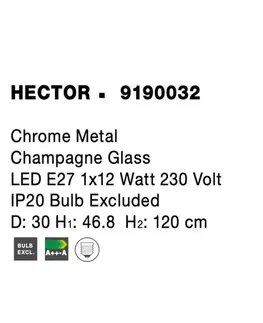Závěsná skleněná svítidla NOVA LUCE závěsné svítidlo HECTOR chromovaný kov šampaň sklo E27 1x12W 230V IP20 bez žárovky 9190032