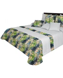Luxusní oboustranné přehozy na postel Oboustranný přehoz světle barvy s potiskem exotických květů
