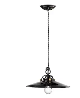 Závěsná světla Ferroluce Černé keramické závěsné světlo Edoardo, 31 cm