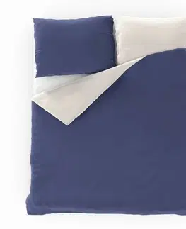 Povlečení Kvalitex Saténové povlečení Luxury Collection bílá/tmavě modrá, 140 x 220 cm, 70 x 90 cm