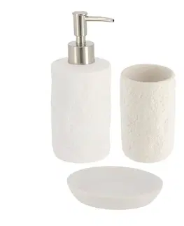 Dávkovače mýdla DekorStyle Sada koupelnových doplňků STONE bílá/zlatá