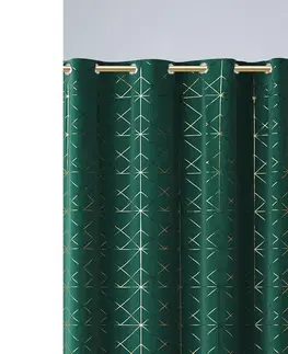 Skandinávské hotové závěsy Unikátní závěs zelené barvy se 140 x 260 cm se zavěšením na kovové kruhy