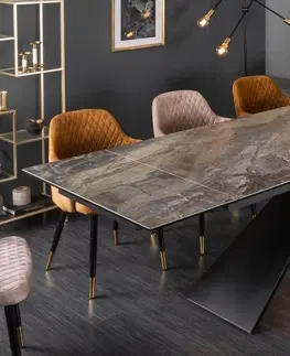 Designové a luxusní jídelní stoly Estila Mramorový rozkládací jídelní stůl Marmol s industriální kovovou konstrukcí 180/220 / 260cm