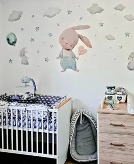 Samolepky na zeď Samolepky do dětského pokoje - Mentolové zajíčky, hvězdy a obláčky