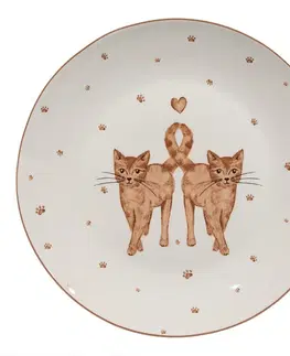 Talíře Porcelánový dezertní talíř s kočičkami Kitty Cats - Ø 20*2cm Clayre & Eef KCSDP