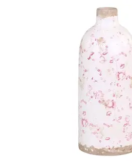 Dekorativní vázy Keramická dekorační váza s růžovými kvítky Floral Cannes - Ø 11*26cm Chic Antique 65518-19