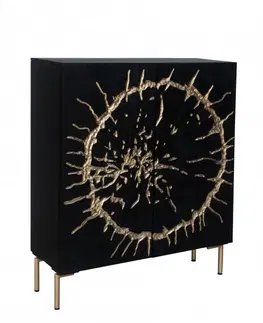 Designové komody Estila Art deco komoda Denda černá se zlatým ornamentem 120cm