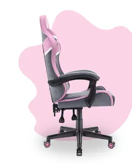 Herní křesla Dětská židle na hraní HC - 1004 šedá a růžová s bílými detaily