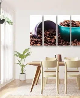 Obrazy jídla a nápoje 5-dílný obraz šálky s kávovými zrnky