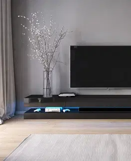 TV stolky Vivaldi TV stolek Fly s LED osvětlením 280 cm černý mat/černý lesk