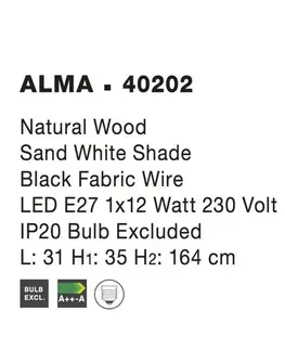 Dřevěné stojací lampy NOVA LUCE stojací lampa ALMA přírodní dřevo bílé stínidlo černý kabel E27 1x12W bez žárovky 40202