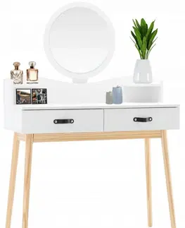 Toaletní stolky Bílý skandinávský toaletní stolek se zrcadlem