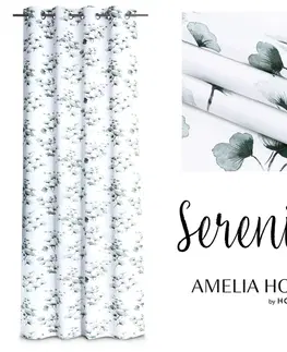Záclony Závěs AmeliaHome Serenity se stříbrnými průchodkami bílý/zelený