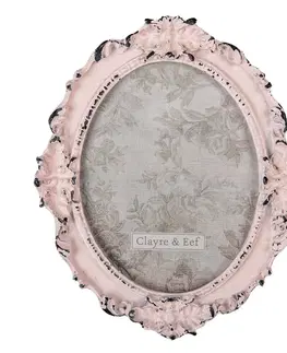 Klasické fotorámečky Růžový oválný fotorámeček s úmyslným odřením - 17*2*20 cm / 12*15 cm Clayre & Eef 2F0891 antik