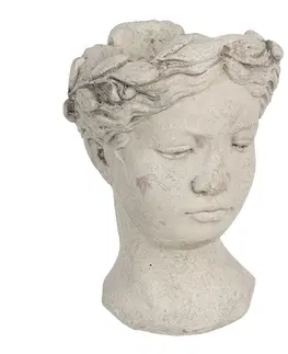 Květináče a truhlíky Šedý antik cementový květináč hlava ženy - 18*17,5*25,5 cm Clayre & Eef 6TE0307