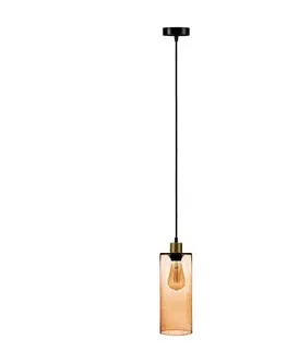 Závěsná světla Solbika Lighting Závěsná lampa Válec ze sodového skla světle hnědý Ø 12 cm