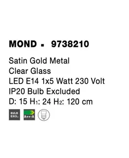 Designová závěsná svítidla NOVA LUCE závěsné svítidlo MOND saténový zlatý kov čiré sklo E14 1x5W 230V IP20 bez žárovky 9738210