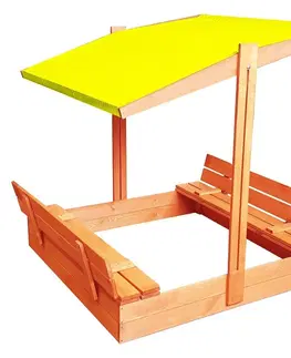 Pískoviště Zavíratelné pískoviště s lavičkami a stříškou žluté barvy 120 x 120 cm