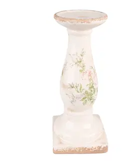 Svícny Béžový keramický svícen s růžemi Rossia L - Ø13*30 cm Clayre & Eef 6CE1539L