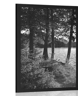 Černobílé Plakát výhled na jezero v černobílém