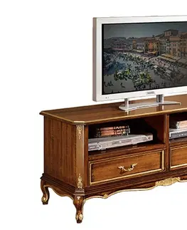 Luxusní a designové televizní stolky Estila Luxusní klasický TV stolek z masivu s vyřezávanou barokní výzdobou na nožičkách s úložným prostorem 120cm