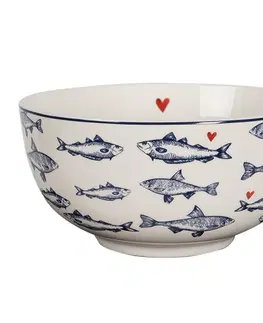 Mísy a misky Porcelánová miska s rybkami Sun Sea And Fish - Ø 14*7cm/ 500ml Clayre & Eef SSFBO