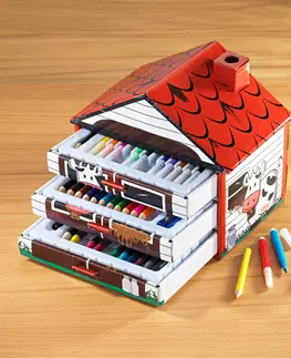 Hry, zábava a dárky 40dílný domeček s kreslícími potřebami "Veselá kravička"