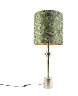 Stolni lampy Art Deco stolní lampa zlatý sametový odstín páv design 40 cm - Diverso