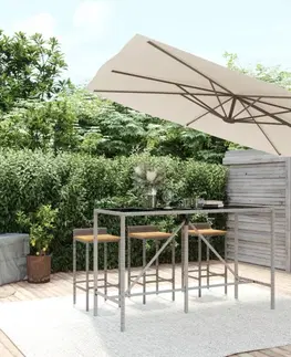 Zahradní stolky Barový stůl se skleněnou deskou šedý 180x70x110 cm polyratan