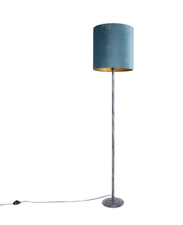 Stojaci lampy Stojací lampa starožitný šedý sametový odstín modrý 40 cm - Simplo