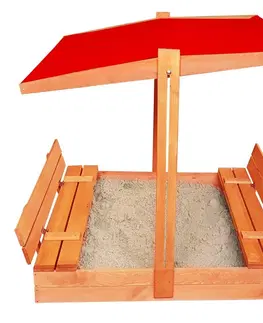 Pískoviště Zavíratelné pískoviště s lavičkami a stříškou červené barvy 120 x 120 cm
