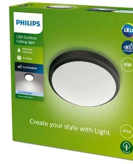 LED venkovní stropní svítidla Philips DORIS venkovní přisazené LED svítidlo 1x6W 600lm 4000K 22cm IP54, černé