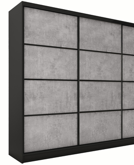 Šatní skříně Šatní skříň HARAZIA 200 bez zrcadla, se 4 šuplíky a 2 šatními tyčemi, černý mat/beton