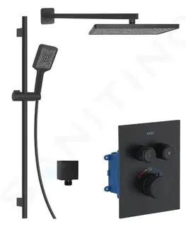 Sprchy a sprchové panely Kielle Arkas I Sprchový set s termostatickou baterií pod omítku, pro 2 spotřebiče, s příslušenstvím a tělesem, matná černá 20611SPT14