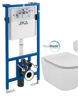 Záchody předstěnový instalační systém bez tlačítka + WC Ideal Standard Tesi se sedátkem SoftClose, AquaBlade  H895652 X TE1