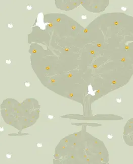Samolepící tapety Samolepící tapeta zlatá jablka na stromech ve tvaru srdce