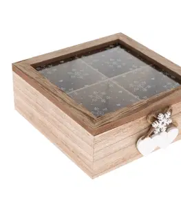 Příslušenství pro přípravu čaje a kávy Dřevěný box se 4 přihrádkami Snowflake, 18 x 18 x 7 cm