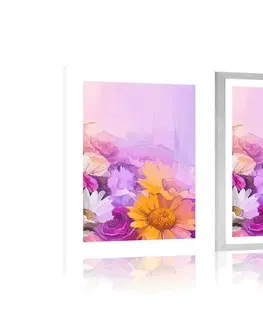 Květiny Plakát s paspartou olejomalba pestrobarevných květin