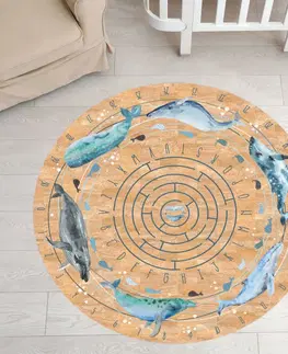Korkové koberce Dětský koberec z korku - Velryby s abecedou a číslicemi
